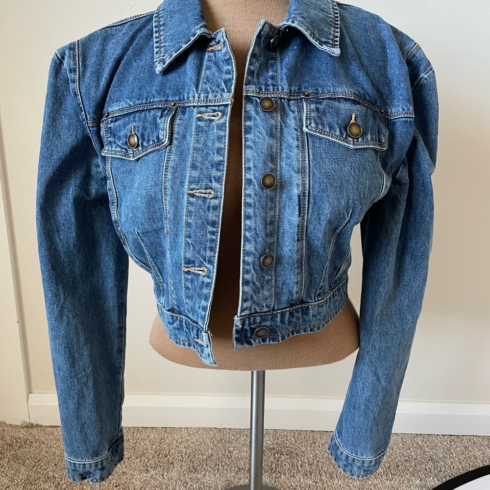 House of Harlow 1960 Puff Sleeve Cropped Denim Jacket Size Small